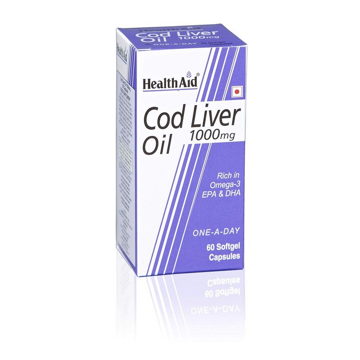 HealthAid Cod Liver Oil 헬스에이드 코드 리버 오일 1000mg 60캡슐, 1세트, 60개