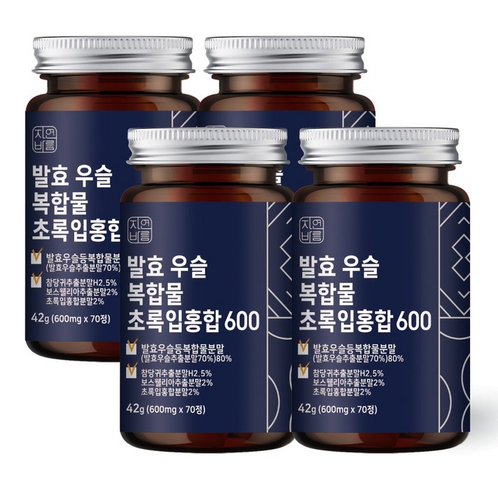자연바름 우슬 복합물 쇠무릎 우슬정 우슬환 뉴질랜드 초록입홍합 두충 보스웰리아 콘드로이친, 4개, 70정
