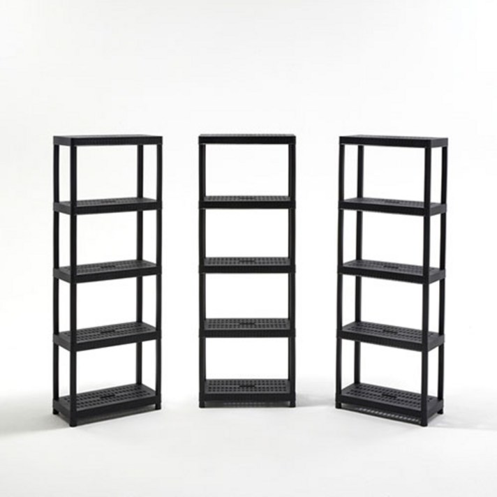 크라운 라탄 3단 4단 5단 플라스틱 다용도 앵글 창고 베란다 슬림 틈새 수납 화분 진열대 선반, 3단선반, 블랙