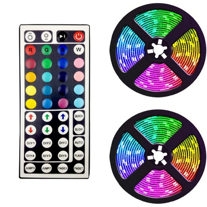 Fauge 10M 방수 Led 스트립 조명 44 키 컨트롤러 유연한 색상 변경 RGB 라이트 EU 플러그, 멀티 컬러