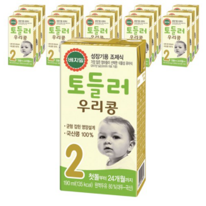베지밀 토들러 우리콩 2단계 유아식 두유 190ml, 원액두유, 32개