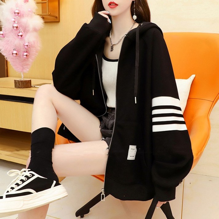 Maidefei 여성 후드티 릴렉스핏 스웨트셔츠 여자 학생 평상복 후드집업 후드티