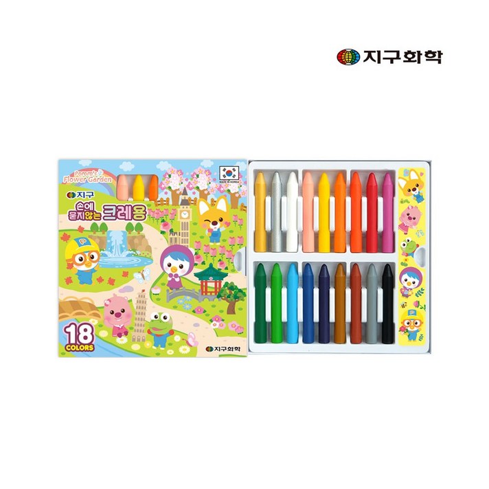 지구화학 손에묻지않는 뽀로로 크레용 18색, 1개, 뽀로로 손에묻지않는 크레용18색