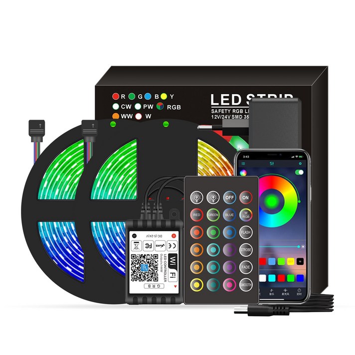 Decdeal 와이파이 지능형 LED 가벼운 스트립 세트 5050RGB 빛 크리스마스 장식 램프는 방수없음, 블랙10m