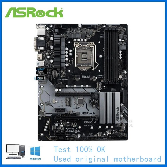ASRock-Z390 Pro4 컴퓨터 메인보드 LG 호환A 1151 DDR4 Z390 데스크탑 메인 보드 중고 코어 i5 9600K i7 9700K Cpus, 기본