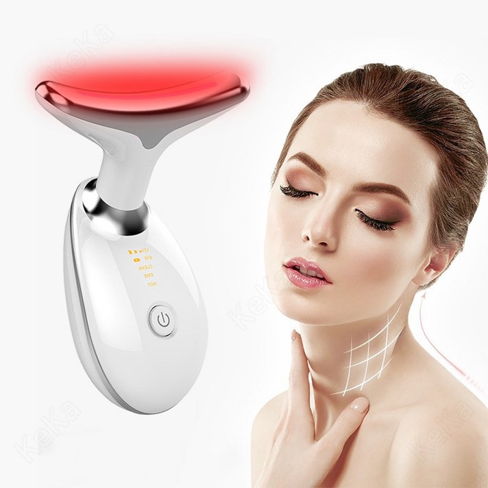 keka 목 마사지기 넥 목주름제거 온열 LED EMS미세전류 이온도입 초음파 피부 케어 USB충전식, keka-4002 화이트
