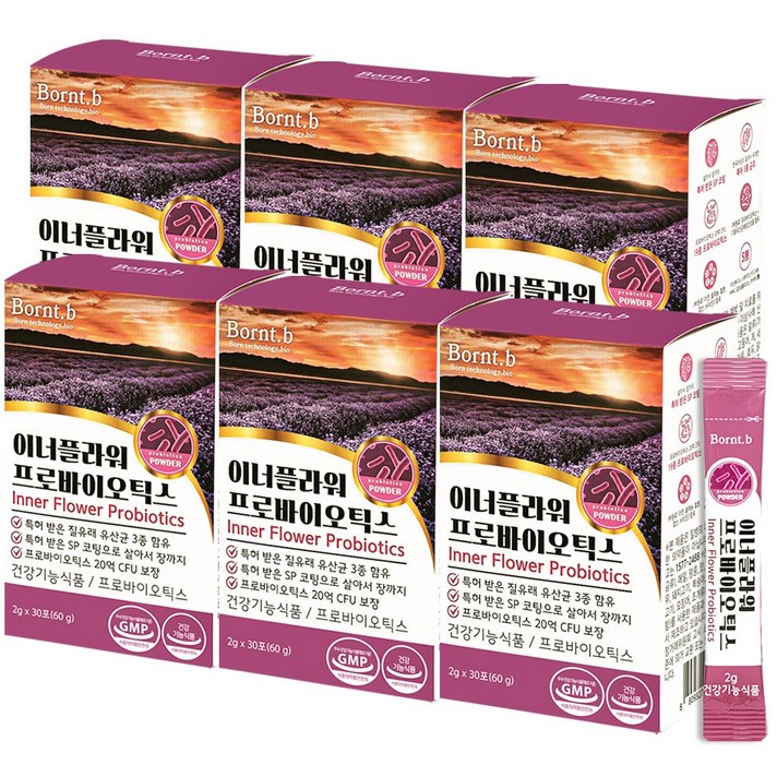 본트비 여성 질유래유산균 프로바이오틱스 이너플라워, 2gx30포 6박스