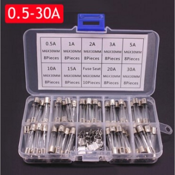 100/72pcs 자동차 빠른 블로우 유리 퓨즈 자동차 유리관 퓨즈 0.2-20A 0.5-30A 자동차 조명 팽창기 진공