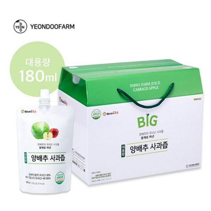 연두팜 대용량 아빠의주스 양배추 사과즙 30p, 5400ml, 1PIECE