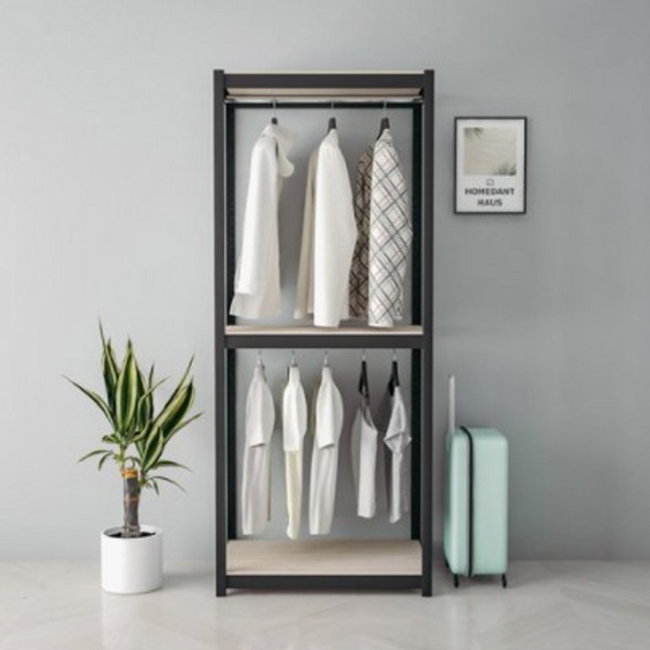홈던트 하우스 시스템 드레스룸 3단 2행거 800 x 500 x 1950 mm 블랙