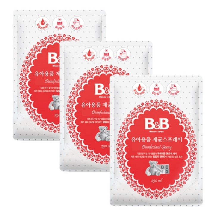 비앤비 유아용품 제균스프레이 리필형, 250ml, 3개
