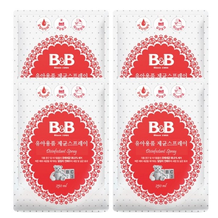 비앤비 유아용품 제균스프레이 리필형, 250ml, 4개