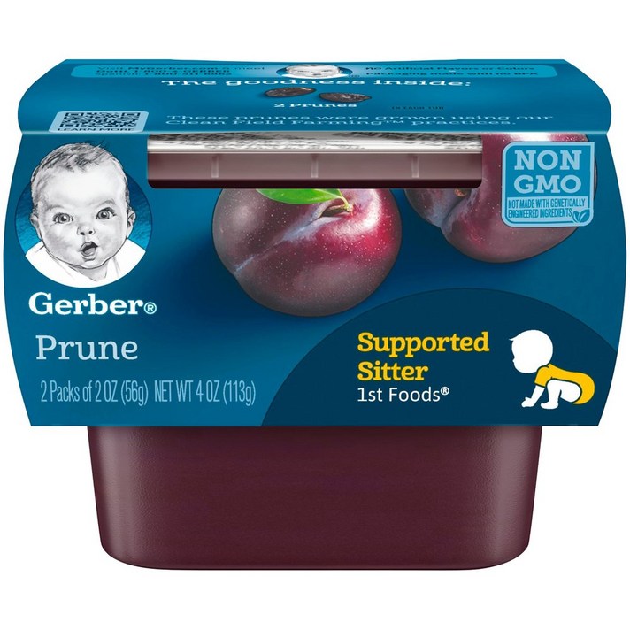 Gerber 1st Foods Prune 거버 퍼스트 푸드 푸른 1단계 자두 이유식 퓨레 각2oz(56g) 16팩, 1개