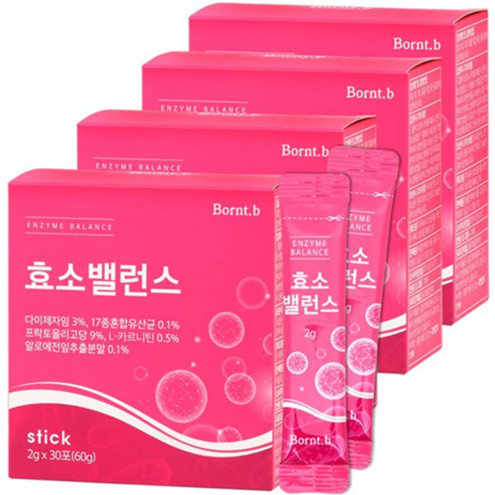 본트비 효소 밸런스 소화효소 5종 모유유산균 함유 맛있는 석류맛, 2g, 4박스