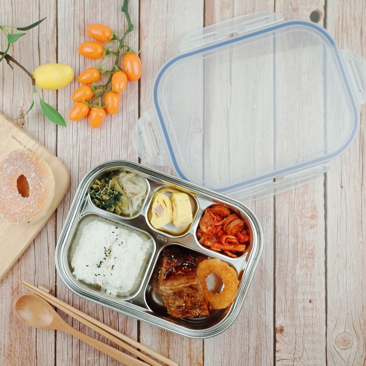 베이직 리빙 스텐 양면 식판도시락 네이비패킹