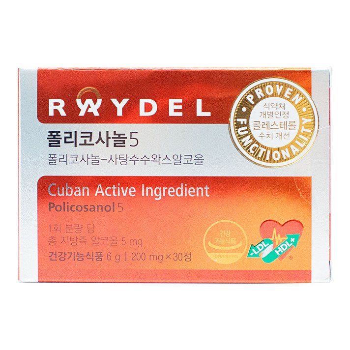 레이델폴리코사놀5 200mg 30정 1달분 쿠바산 혈류개선제 고지혈증 고혈압 콜레스테롤 낮추는 건강기능식품, 1개