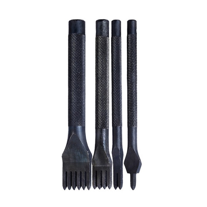 4PCS 가죽공예 공구세트 프롱펀치 공구 키트 가죽공예 끈끈이 스티칭 공구 가죽 공예 끌 구멍 펀치, 검은 5mm