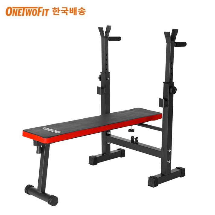 OneTwoFit 역기벤치 각도조절 접이형 벤치프레스 복부운동 헬스 운동기구, 블랙/레드
