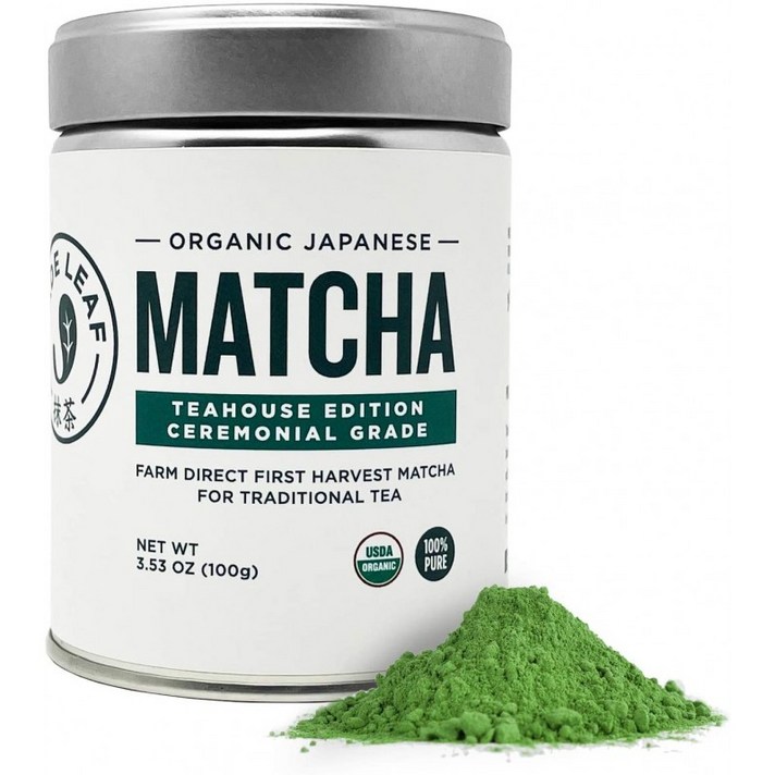 Jade Leaf 유기농 의례 등급 Matcha Green Tea Powder - 일본 정통 원산지 - 찻집 에디션 프리미엄 첫 수확(3.53 온스):, 1