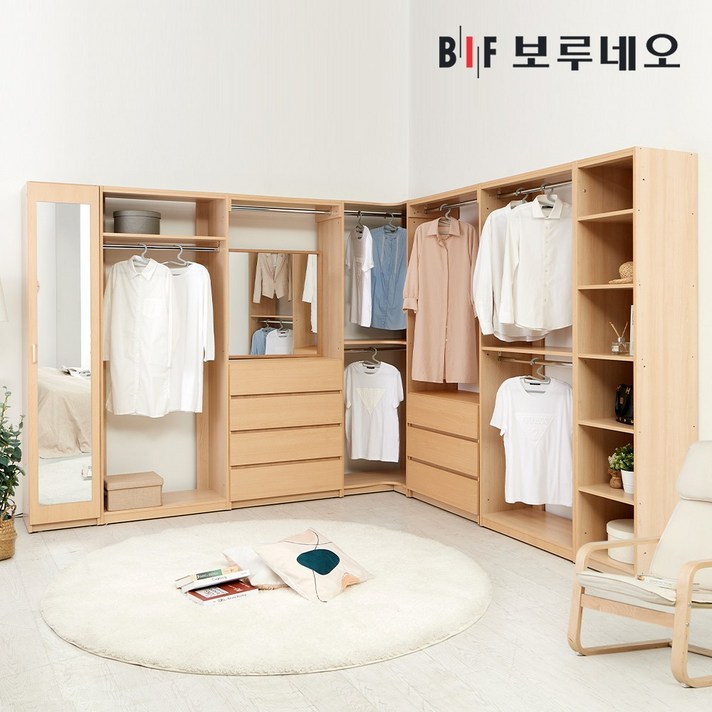 보루네오 리타 드레스룸 시스템 행거 옷장 시스템장 가구 인테리어 아파트 옷방 안방 수납장 맞춤, 세트구성, 체크베이지