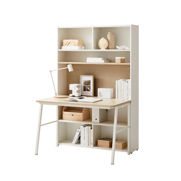 한샘 티오 책상세트 콘센트형 5단 120cm(컬러 택1), 색상:화이트/내추럴오크(A)