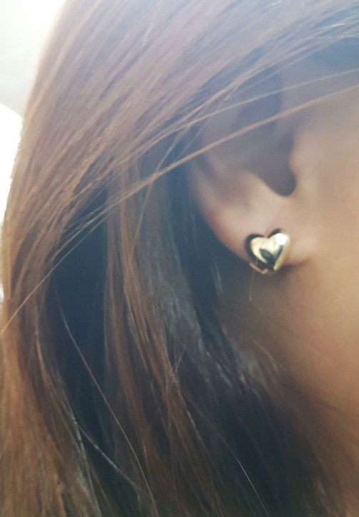 에바주얼리 러블리 14K 볼륨 볼드 손예진 통통 하트 데일리 포인트 원터치 링 귀걸이 로즈골드 골드귀걸이