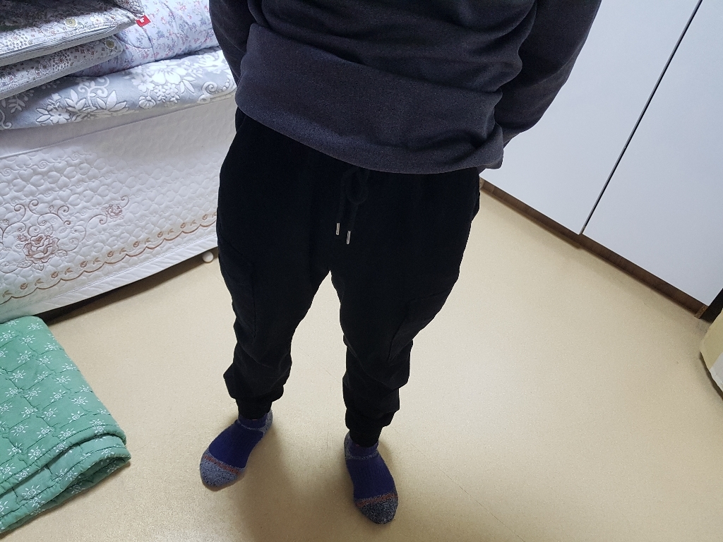버튼 남성용 기모 카고조거 팬츠