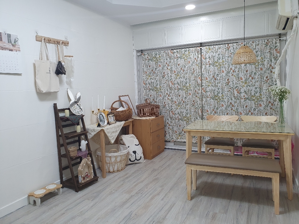 마리엔젤 레트로 들꽃 플라워 포인트 린넨커튼 봉집형