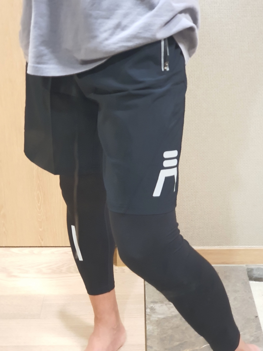 짐옴므 스티치 9부 2in1 일체형 레깅스 반바지 헬스 운동 반바지