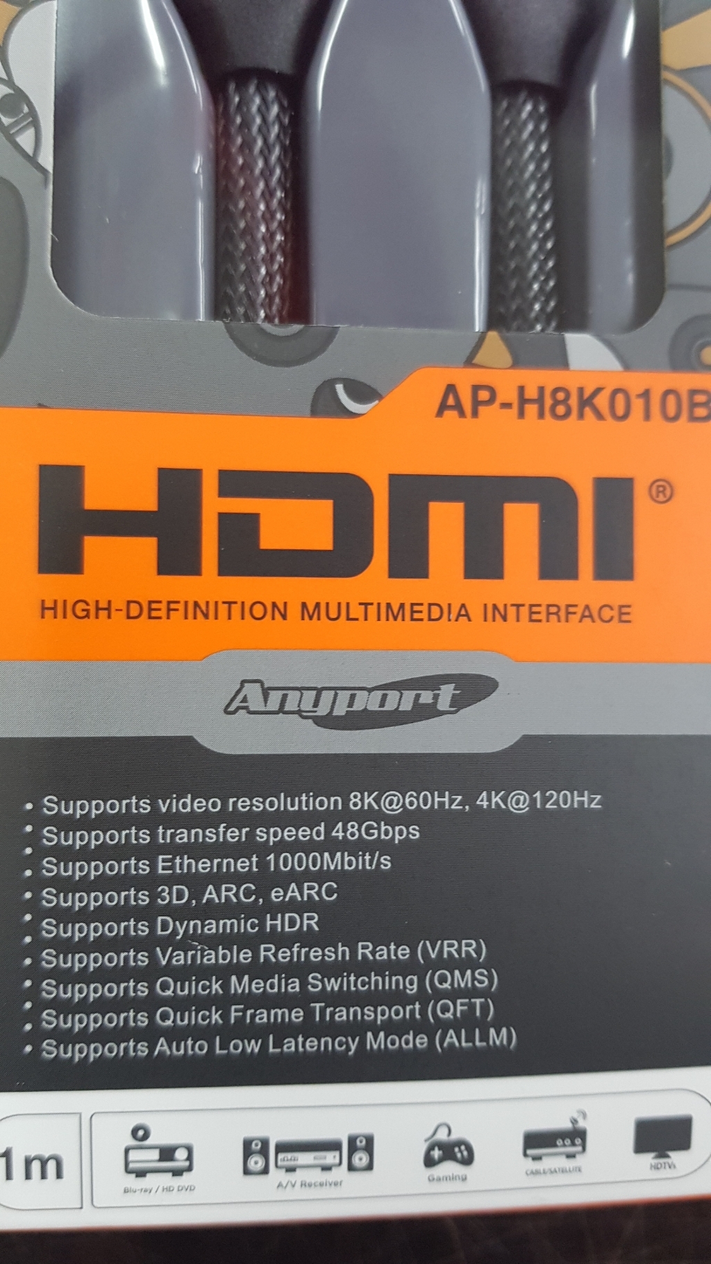 애니포트 Utra HDI 21Ver 8K 고급형 모니터케이블 A-H8K005B
