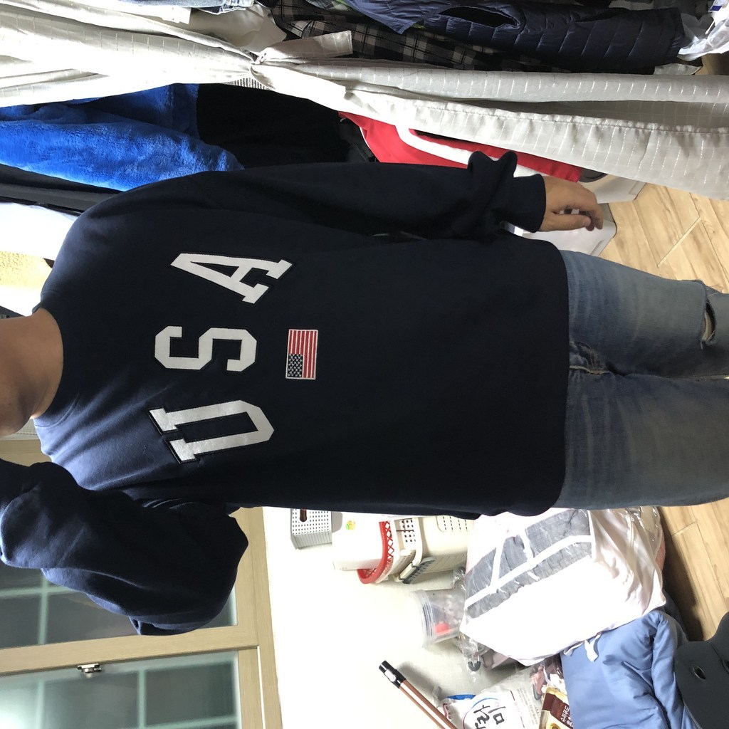 USA 자수 레터링 3단 쭈리 루즈핏 맨투맨 티셔츠