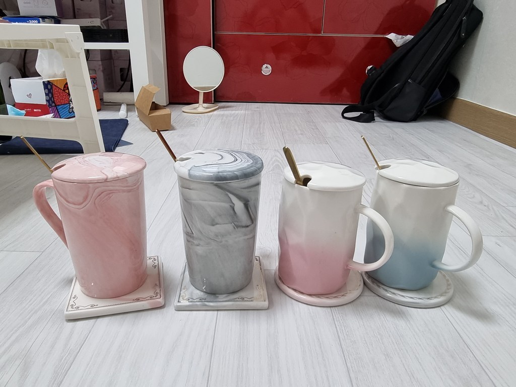육각형머그컵 이태리풍 친구집들이선물 신혼부부선물 직장인머그컵 뚜껑 스푼 홈카페 리뷰 후기