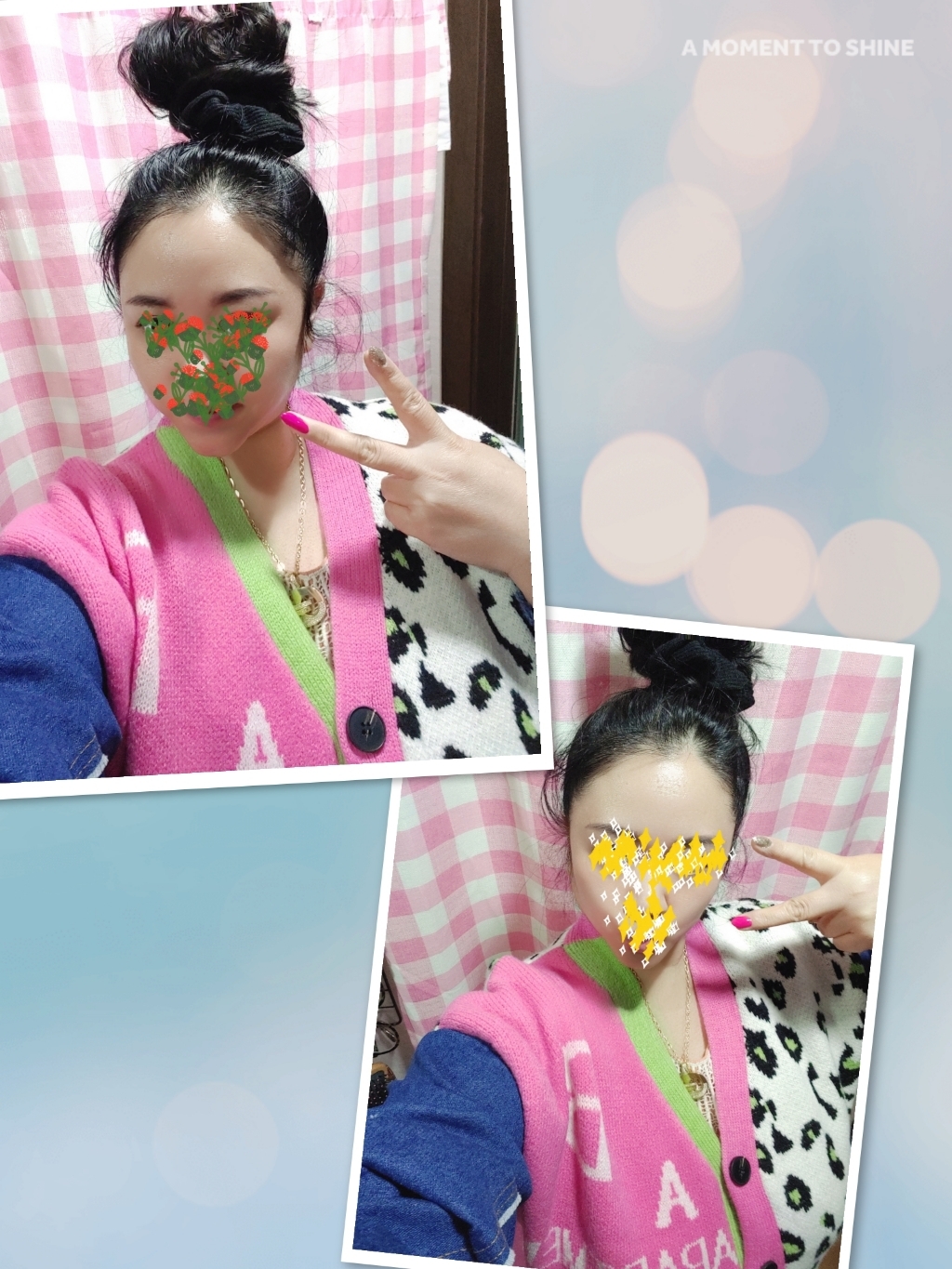 [반다리] ﻿소매 청 배색 레오파드 핑크 오버핏 가디건