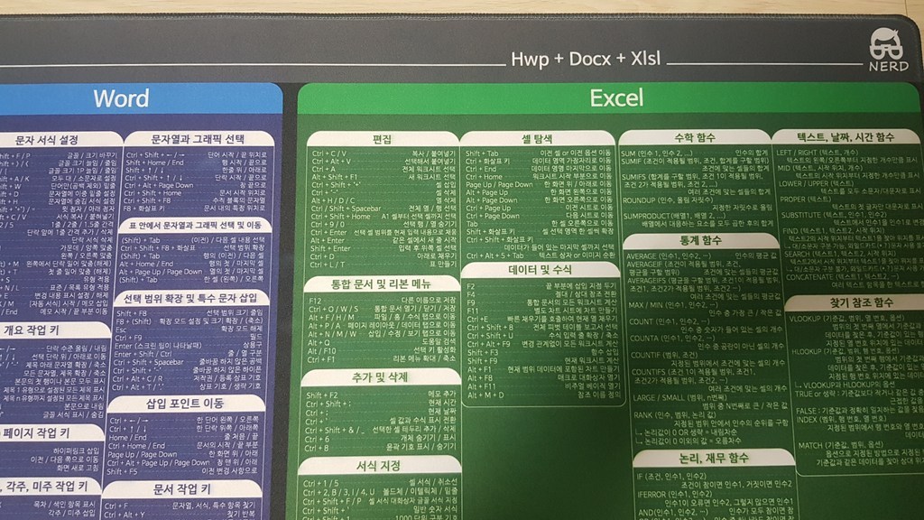 직장인 마우스장패드 장패드 노트북마우스패드 한글 office 엑셀 exce 워드 word 명령어 단축키 모음