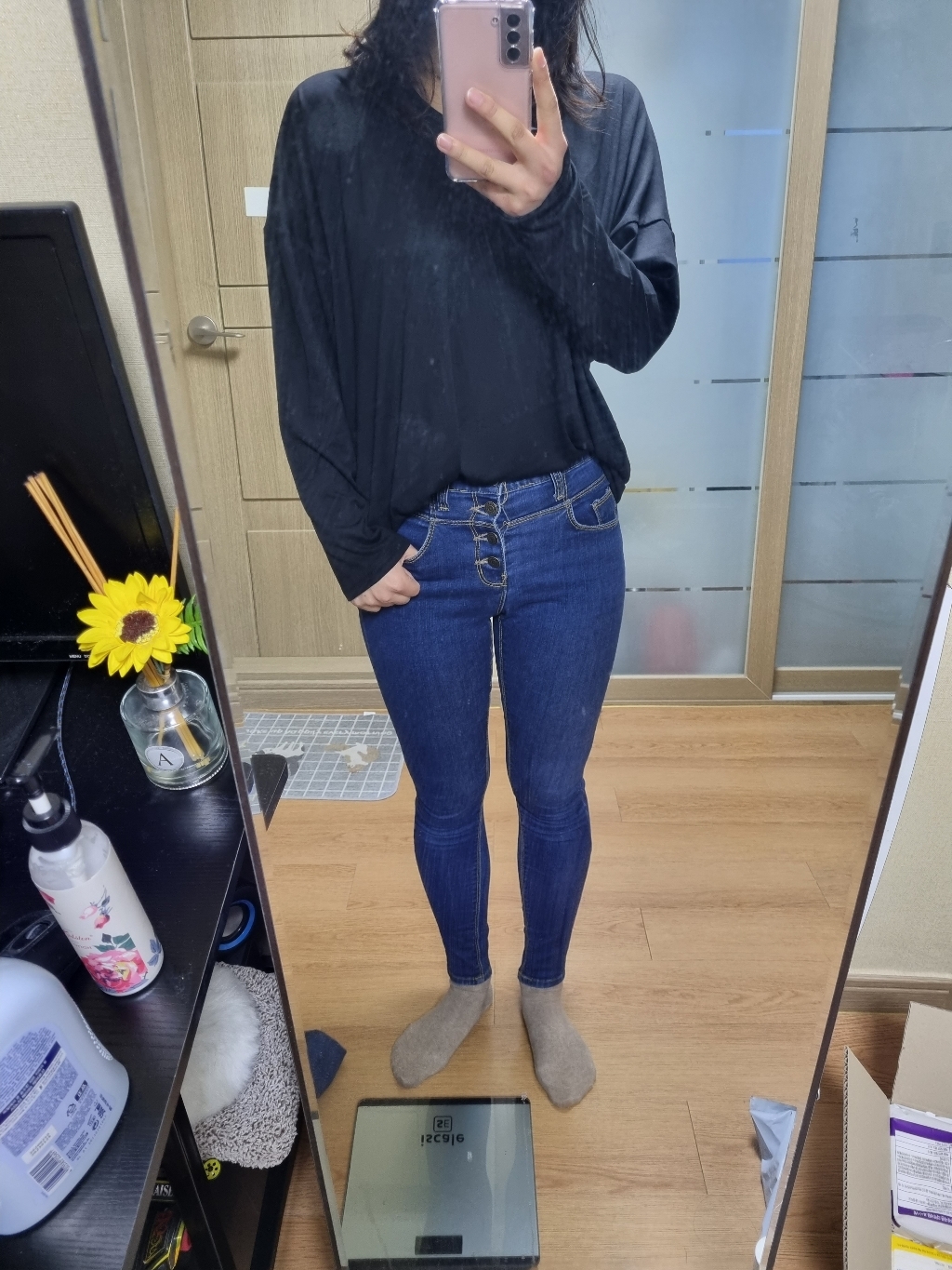 티탁 여성용 브이넥 스판 씬 무지 심플 긴팔 롱 티셔츠