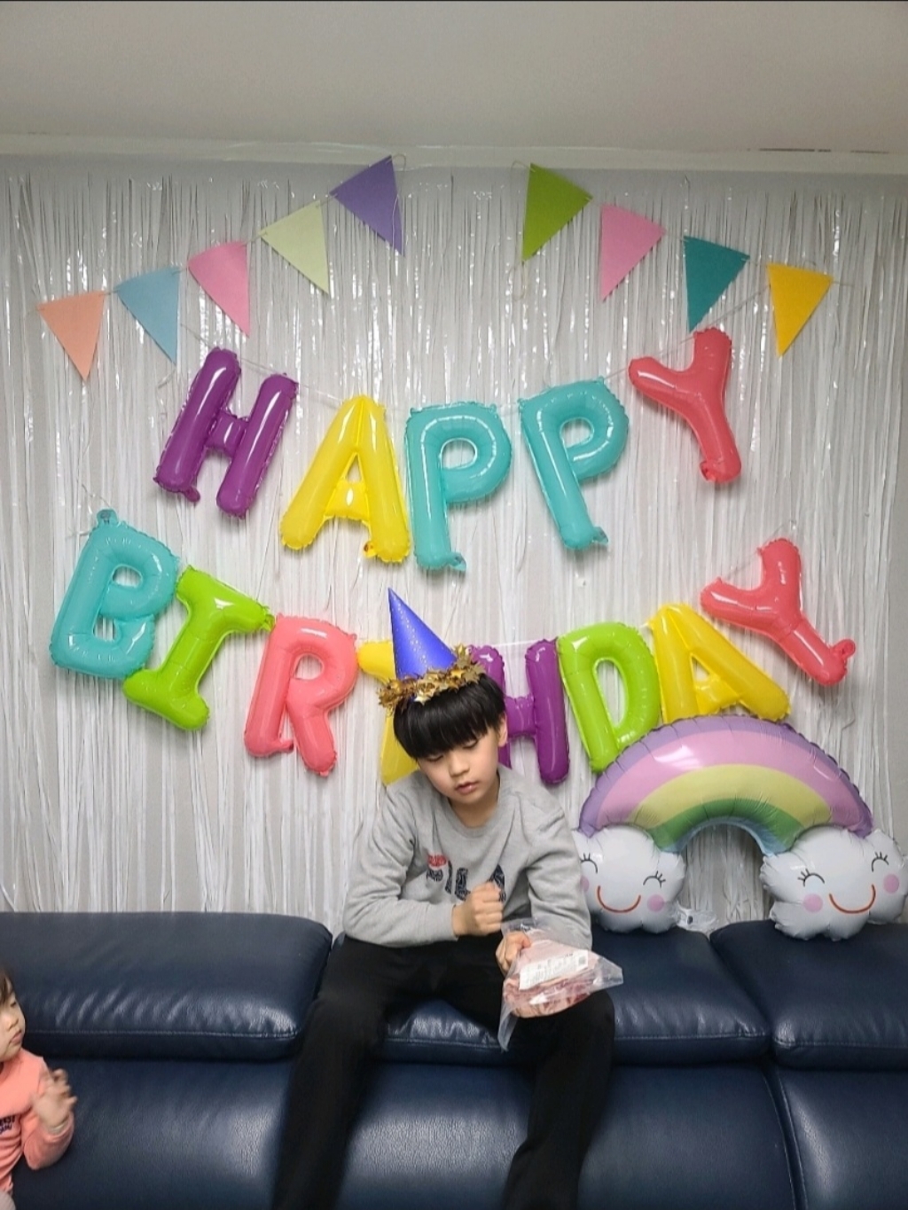 생일파티 장식 파스텔 무지개 해피벌스데이 마카롱