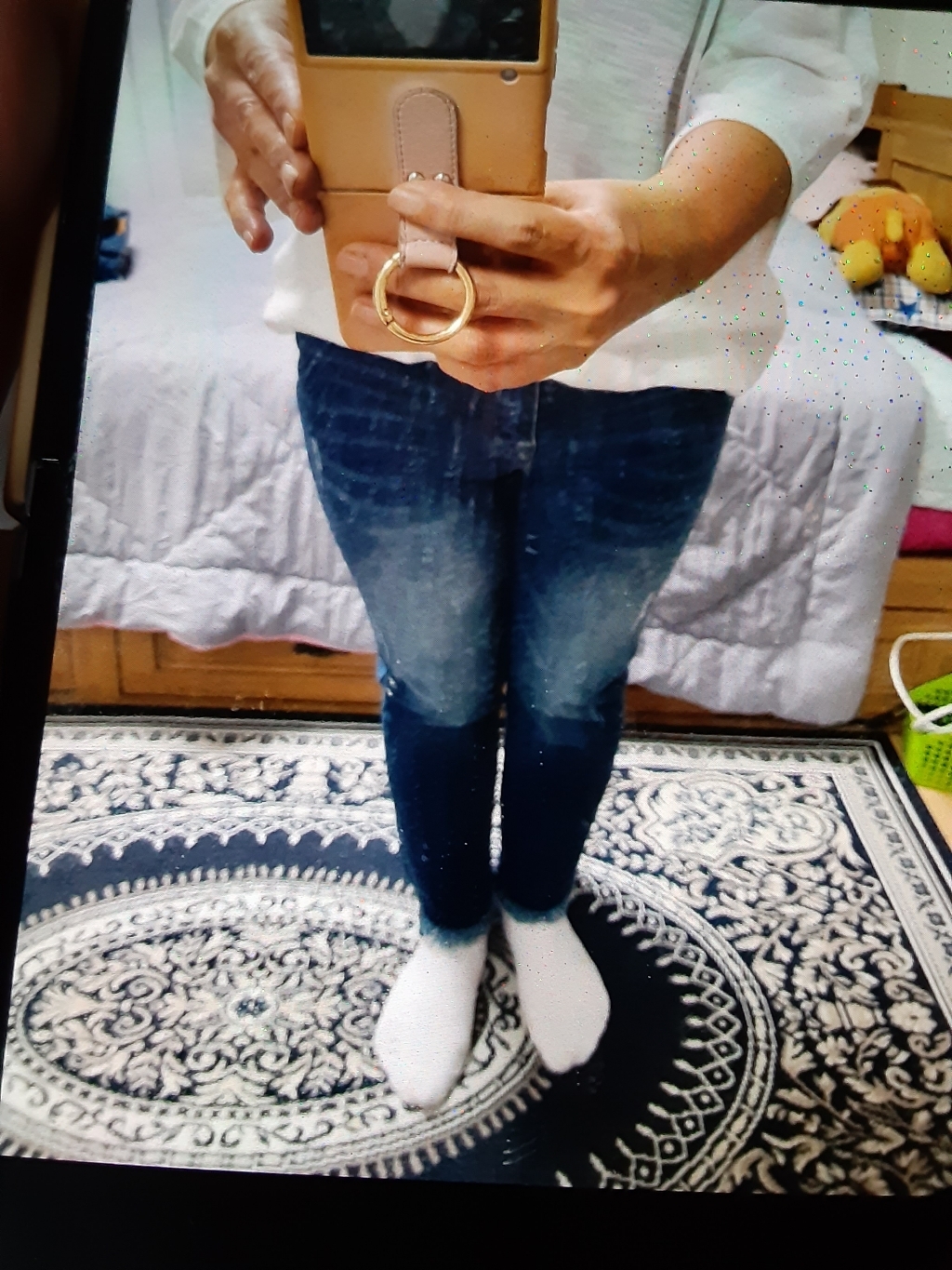 진마니아 여성용 허리스판 반하이 밑단 수술컷팅 8부 일자진 청바지 WJ-739