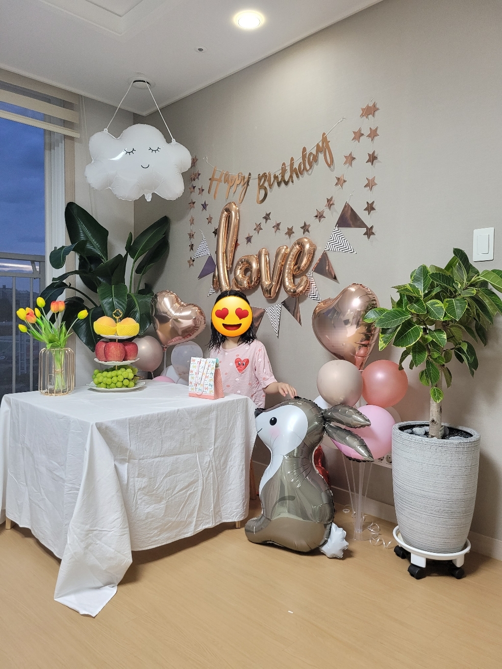 파티아일랜드 토끼일풍선샴페인핑크풍선세트