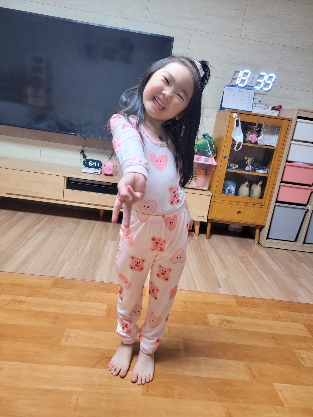 유니프랜드 여아용 곰과하트 레이온 단면 9부 내의 상하