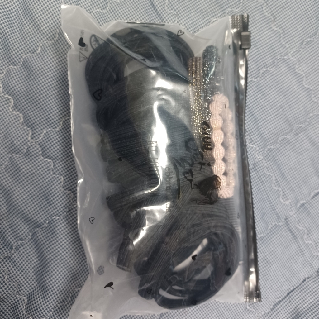 이쁨달다 국산 K와이드 검정 머리끈 30개 파우치 포켓빗 도톰 짱짱 무매듭 골지 고탄력 최고품질