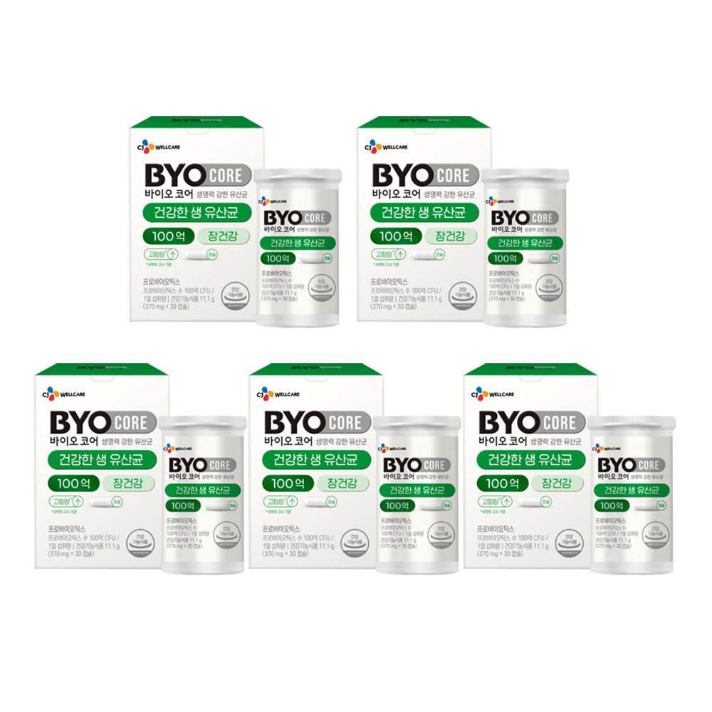 CJ 장건강 바이오코어 건강한 생 유산균 100억 캡슐, 5박스, 30정