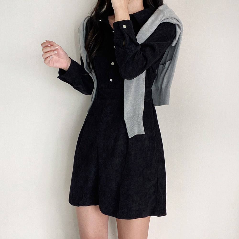 세련된 가을 스타일, 코듀로이 카라 미니 원피스로 완성하세요!