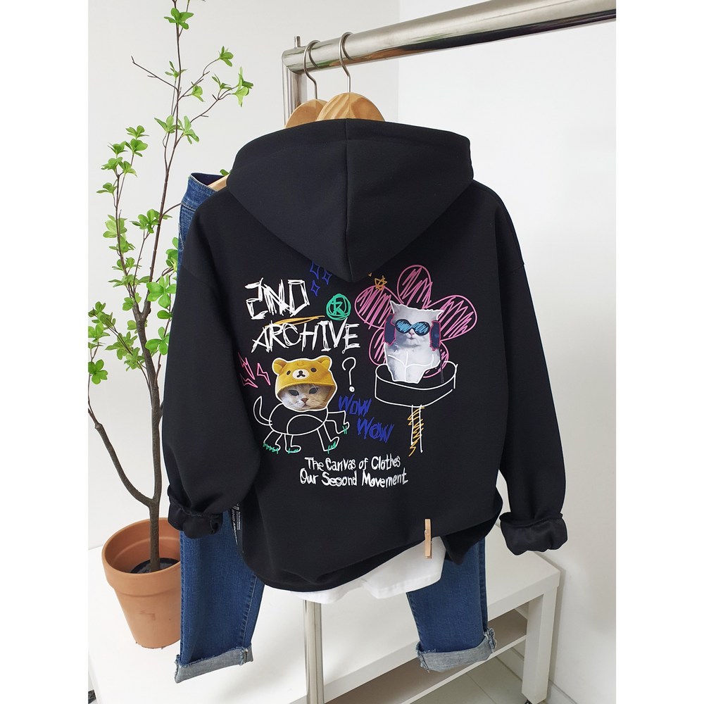 곰냥이 전사 낙서 프린트 후드티, 스타일과 편안함을 모두 잡다!