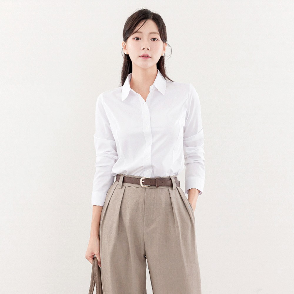 완벽한 핏과 스타일을 완성하는 더웨이나인 흰색 스판 카라 셔츠 블라우스
