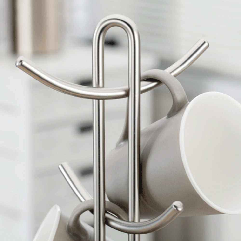 주방을 빛내는 작은 혁명, 실버 스틸 6구 컵걸이 컵정리대!