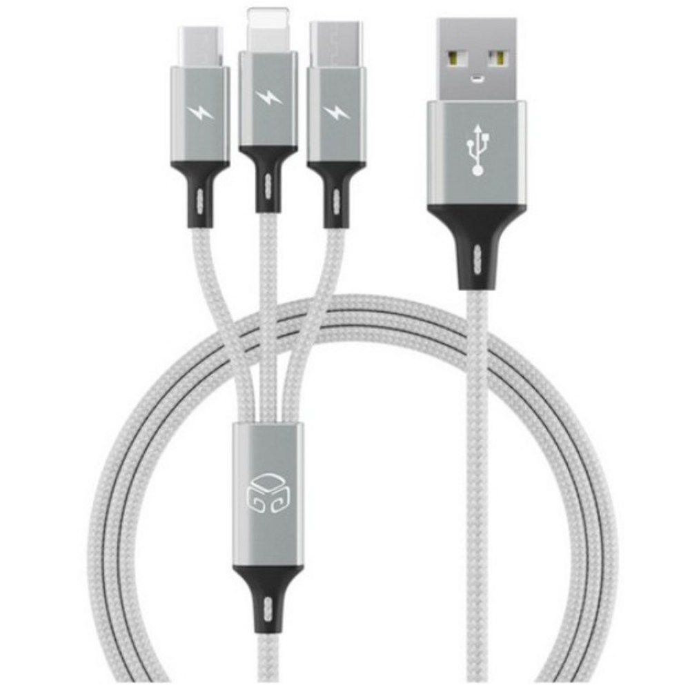 디지지 3in1 스마트폰 고속 충전 멀티케이블 스카이 메타, 120cm, 메탈실버, 1개