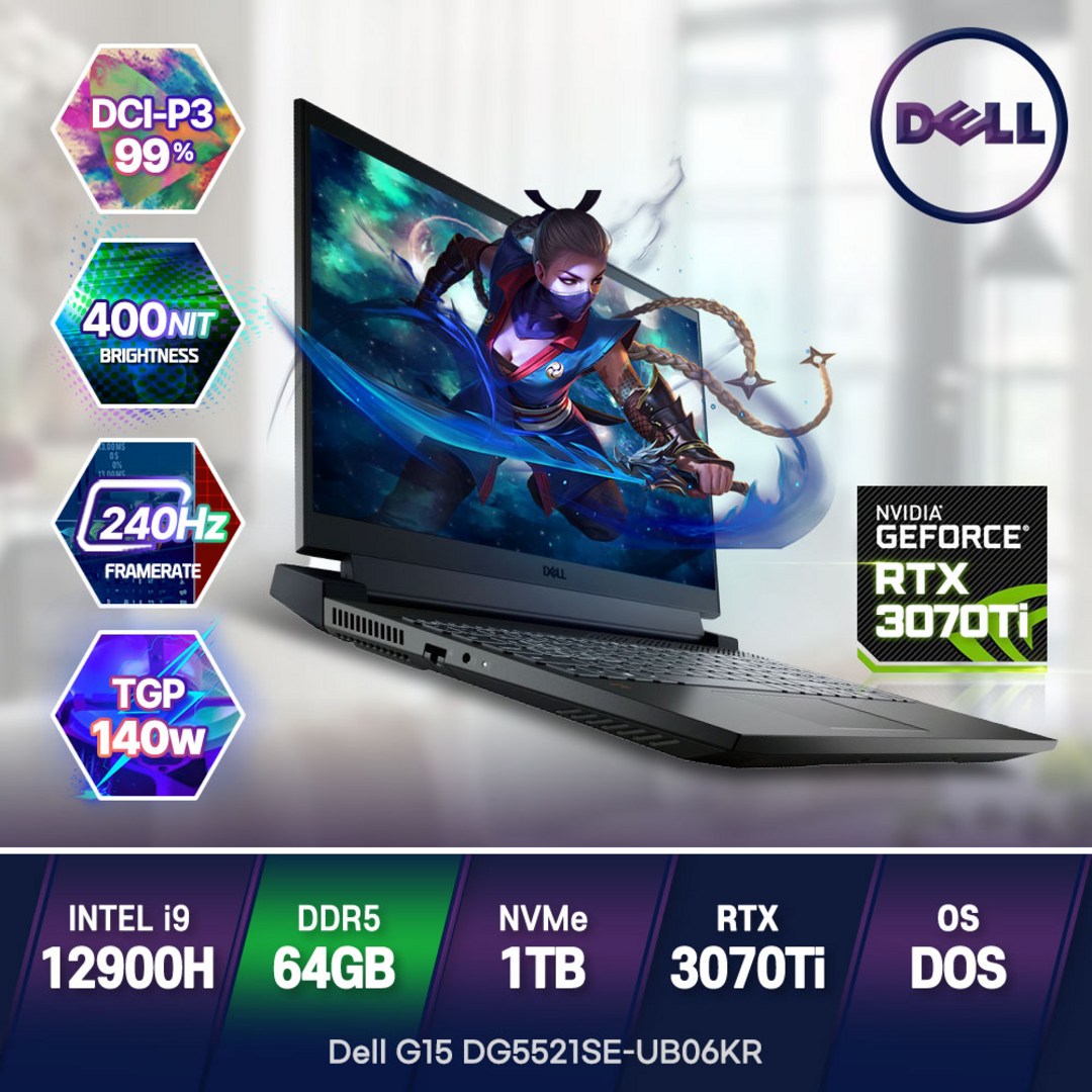 Dell 2022 G15 DG5521SE UB06KR 게이밍노트북 코어i9-12900H RTX3070Ti 고성능노트북, DELL G15 DG5521SE-UB06KR, Free DOS, 64GB, 1TB, 코어i9, 옵시디언 블랙