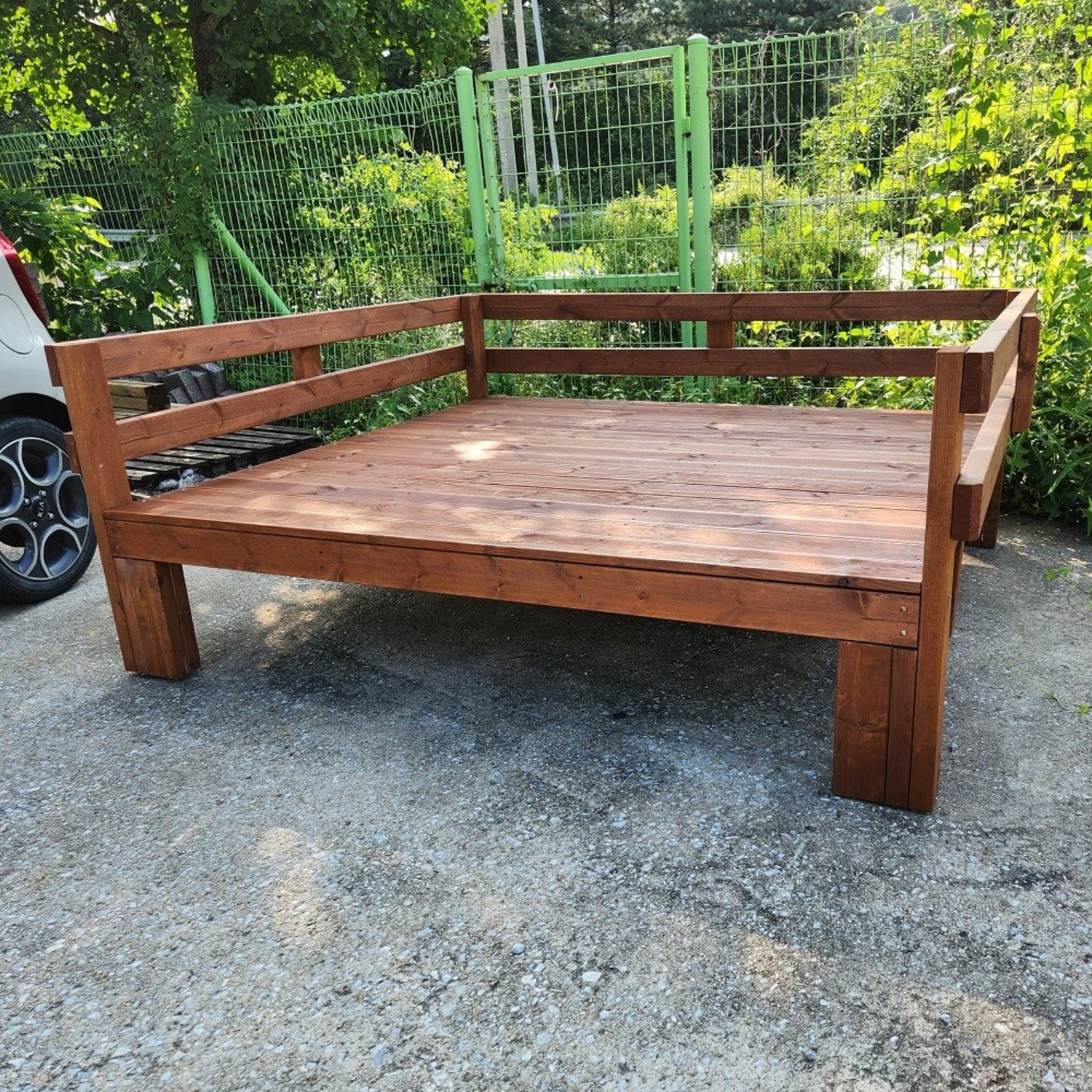 [테이블쉼터] 야외용 평상 난간평상1800x1800 ㄷ자난간포함 더쉬운조립평상 더저렴해진난간평상, 살구색, 방부목