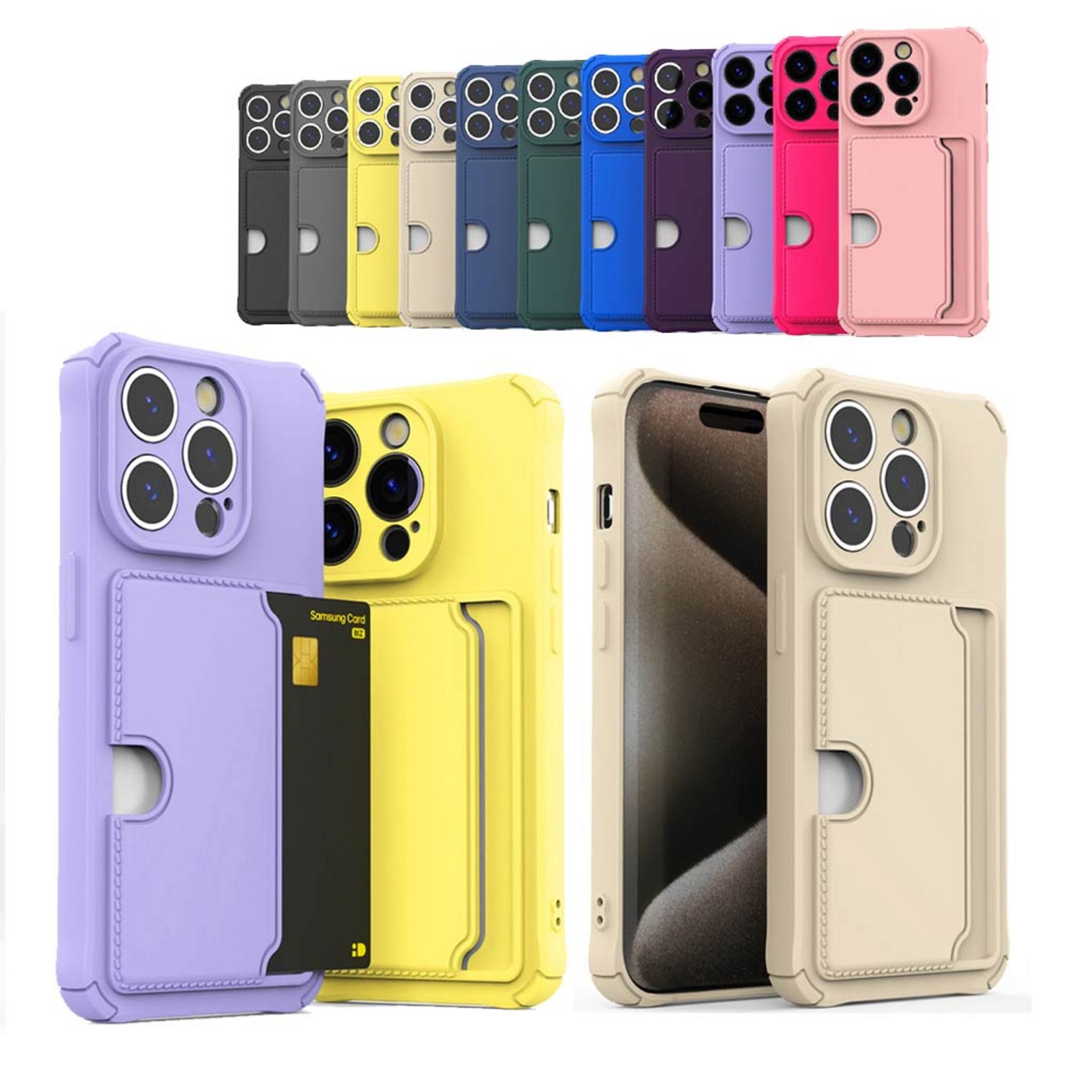 폰폰 갤럭시 S23울트라 (S918) 후면포켓 2장 카드수납 사이드 백포켓 11컬러 휴대폰 젤리 케이스