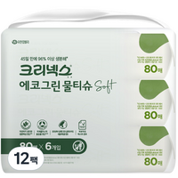 크리넥스 에코그린 소프트 저자극 물티슈 캡형, 45g, 80매, 12개